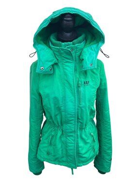 Abercrombie Hooded Jacket Women’s M Bright Green Cinched Waist Y2K